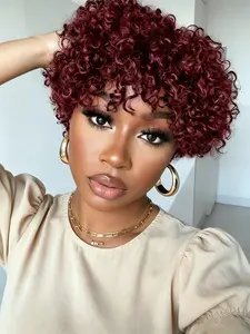 Pixie Cut Machine Made Wig, Holidays Gift Wig, Short Kinky Curly Human Hair Wig, Human Hair Bob Wig, 30 Color Options, Daily Party Cosplay Use, Fluffy Curly Wig