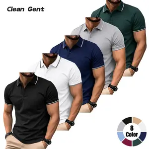 Clean Gent Men’s Comfort Polo Shirt, Pack of 5 — Quick-Dry Striped Short Sleeve, Classic Collar Button Design, Stylish Casual Sport Top