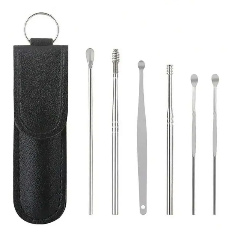 6 Pcs Ear Cleaner, Ear Wax Removal Kit, Portable Earwax Removal Tools, 360° Spiral Ear Massage Cleaning Tool, Stainless Steel Earwax Cleaner Tool Set with Pu Leather Case christmas  decorations