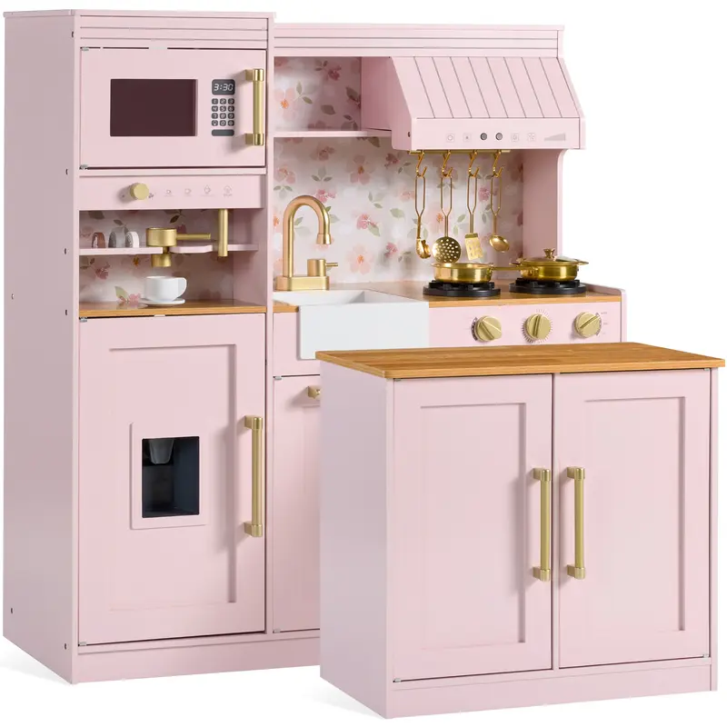 Best Choice Products Deluxe Pretend Play Kitchen with Island, Espresso Machine Version