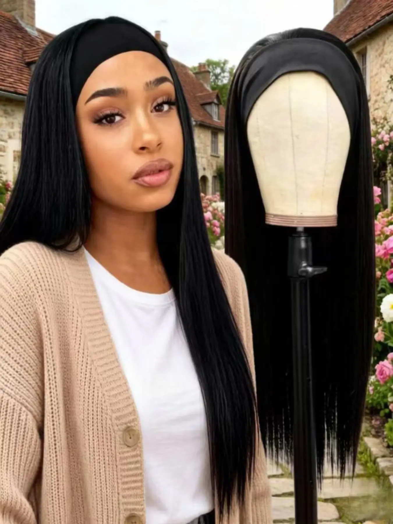 Women's Long Straight Hair Headband Wig, Soft Heat-Resistant Synthetic Fiber, Comfortable Fit, Ideal for Daily Wear & Parties, Natural Looking Wig, Straight Wigs, Headband Style Wig, Fashion Wig
