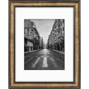 , 11x14 Photo Frame with Mat for Pictures 8x10 and Real Glass (Dark  Brown & Bronze Pewter Panel with White Color Mat, 1.25 Inch Frame Border)