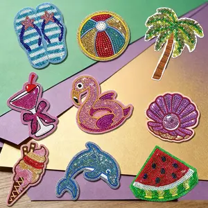 9Pcs Sequins Beach Summer Vibe Iron on Patches Embroidery Fashion Cute Shiny Decoration Sew on for Diy Clothing Bags Jackets Jeans Hats Accessory Decoration