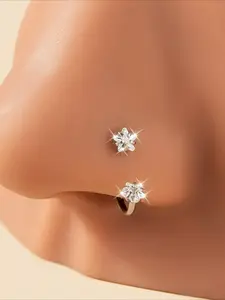 1pc Simple and Elegant Double-Ended Star-Shaped Sparkling Synthetic Zirconia Nose Ring, Nose Stud, Nose Jewelry, Requires Piercing, Women's Birthday Party Jewelry, New Year's Gift
