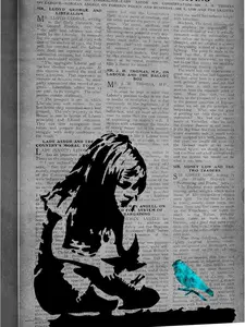 Canvas Print Wall Art Newspaper Banksy Girl Graffiti & Street Art Urban Architecture Cityscape Grunge Dark Illustrations Modern Art Decorative Abstract Geometric for Bedroom SHJY-01156