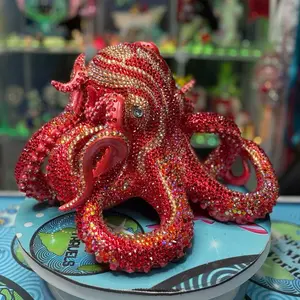 Ruby Giant Red Octopus in Glass Rhinestones Decorative Figurine for Home Decor and Collectibles