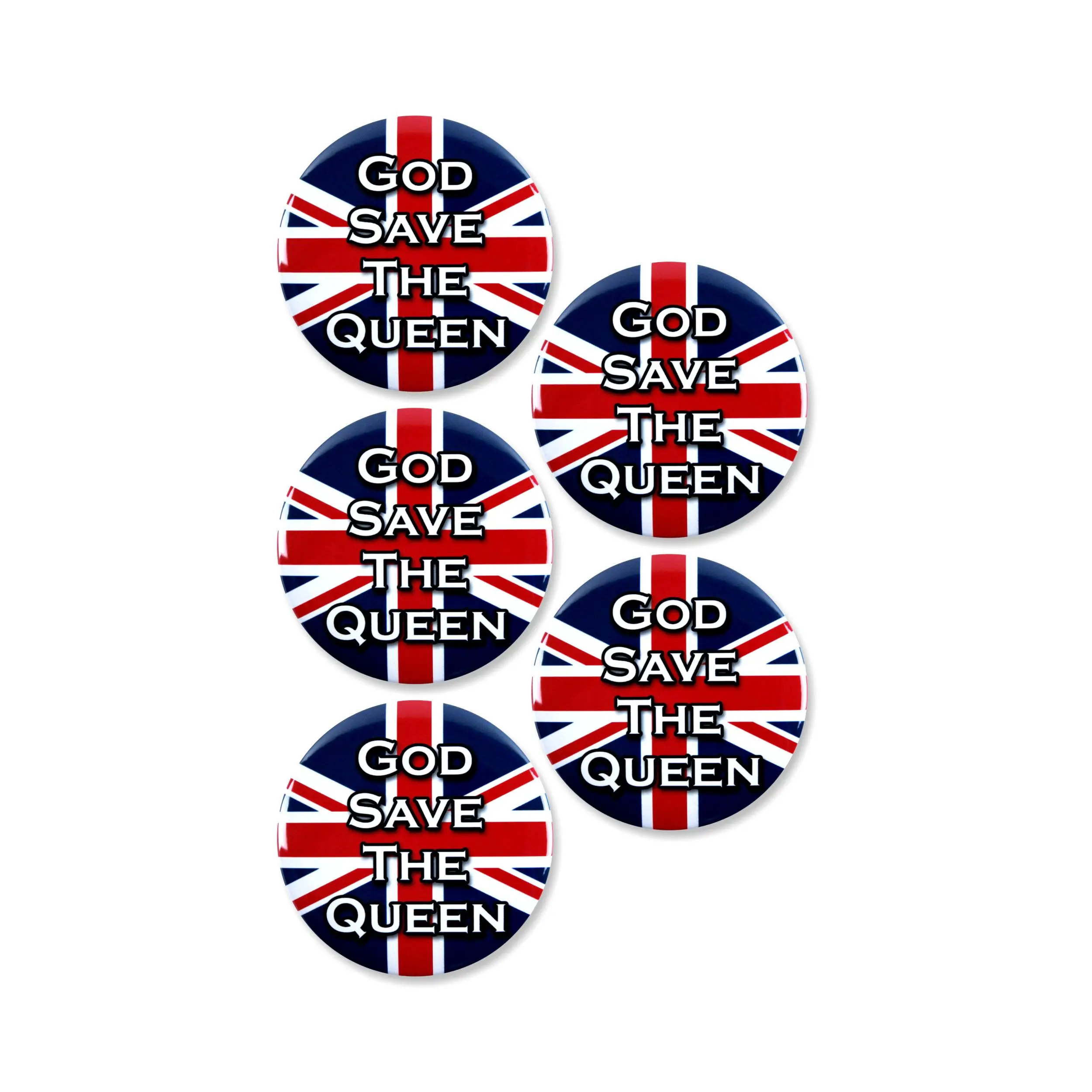 5 pack - God Save The Queen Union Jack Elizabeth II Memorial Pinback Buttons - 3 Inch