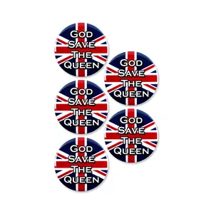 5 pack - God Save The Queen Union Jack Elizabeth II Memorial Pinback Buttons - 3 Inch