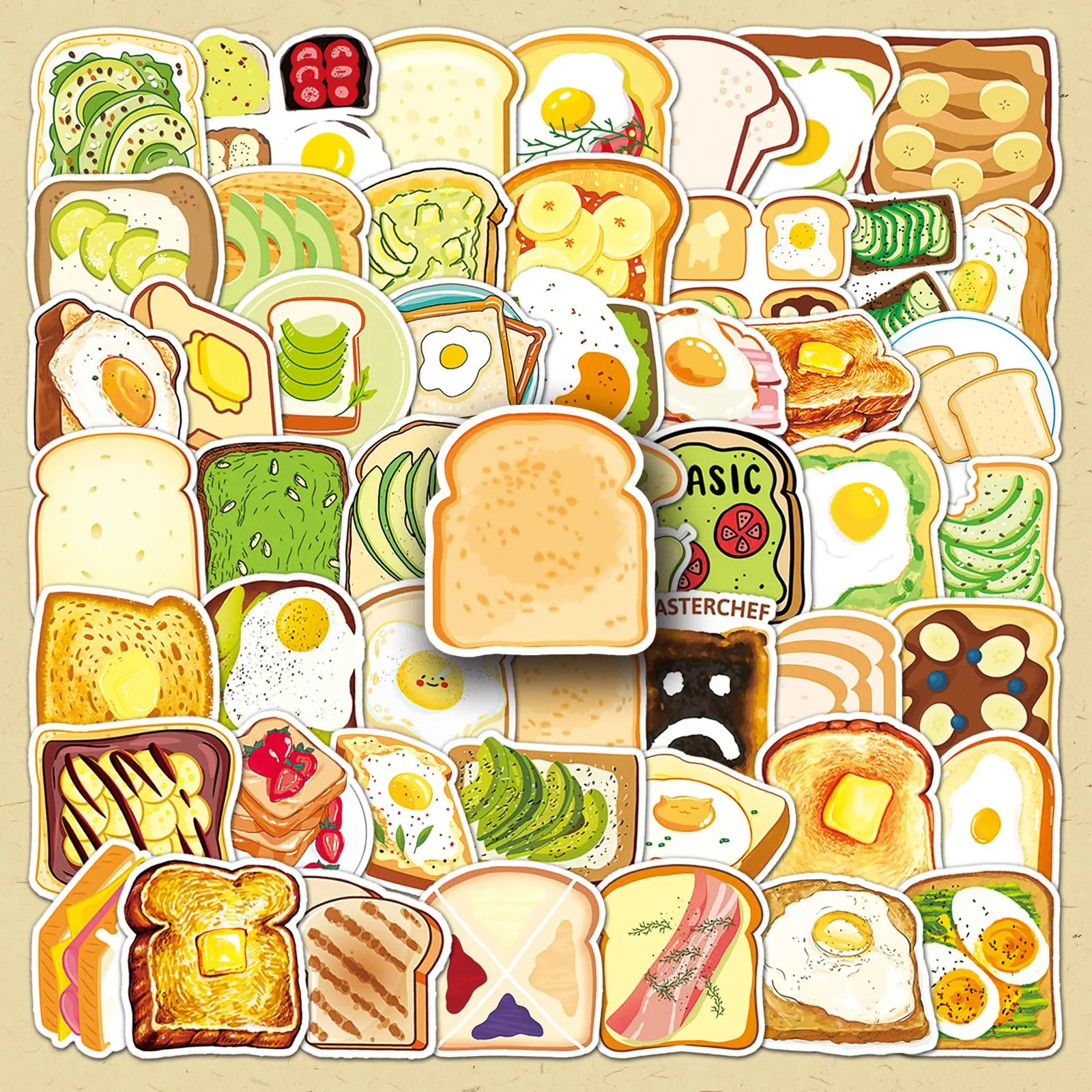 Cartoon Toast Pattern Sticker, 100pcs/set Cute Toast Self Adhesive Stickers, DIY Decorative Sticker for Scrapbooking & Journal Making