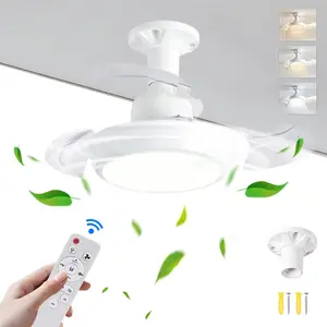 LED Ceiling Fan Light, Sochet Fan Light, Invisible Fan Light, Bedroom Led Lights, Full Copper Motor, Dual Color Temperature, Dimmable, 3 Speeds, Timer, Memory Function, 33w, E26/27 Base, Suitable for bedrooms, children's rooms, kitchens