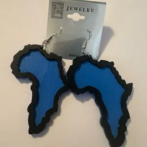 Bright Dual Layer Africa Map Wood Earring