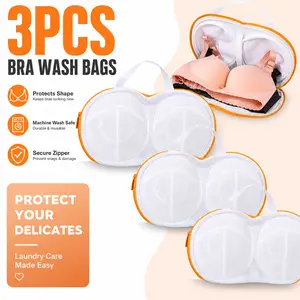 3 Pack Yellow Bra Laundry Pouch Washing Bags, Mesh Lingerie & Underwear Resealable Washing Bags, Strong Zipper Delicates Protector Accessories, Prevents Deformation & Fabric Pilling