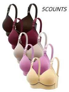 Women's Contrast Binding Push Up Bra, Soft Comfortable Breathable Wireless Bra, Women's Lingerie for All Seasons