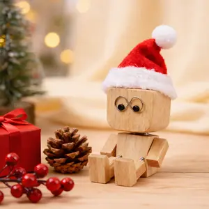 Handmade Wooden Man Figurine with 12 Magnetic Expressions for Car Dashboard & Desk Decor Eco-Friendly Natural Wood Stress Relief Toy 3.2" H x 2.0" W