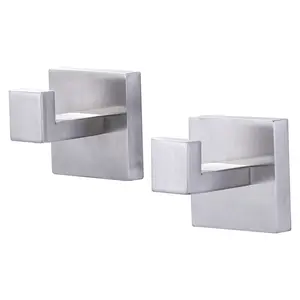 WOWOW Square Stainless Steel Bath Hardware Accessory Wall Mount J-Hook Robe/Towel Hook in Brushed Nickel (2-Pack)