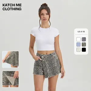 Katch Me Clothing Women's Casual High-Waist Raw Hem Layered Durable Denim Skorts, Streetwear, Lightweight Stretch Wrinkle-Resistant Summer Women's Bottoms
