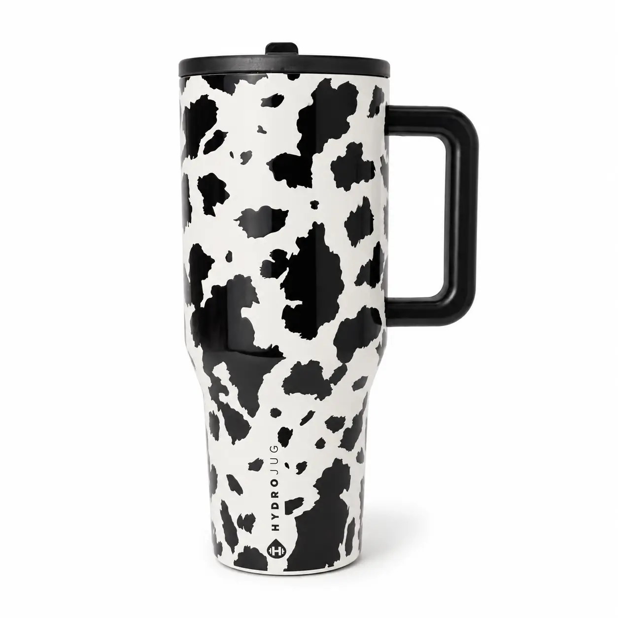 HydroJug 40oz Black and White Cow Print Tumbler with Handle, Vacuum Insulated Stainless Steel Water Bottle with Straw Lid, Leak-Resistant Car Cup Holder Friendly Travel Mug for Women, Western Aesthetic, Gym, Office,Commute, Iced Coffee and Daily Hydration
