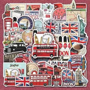 56Pcs London UK Stickers Pack, Waterproof British Landmark & Vintage Travel Vinyl Decals for Laptop, Water Bottle, Journal & Scrapbook, UK Traveler Gift