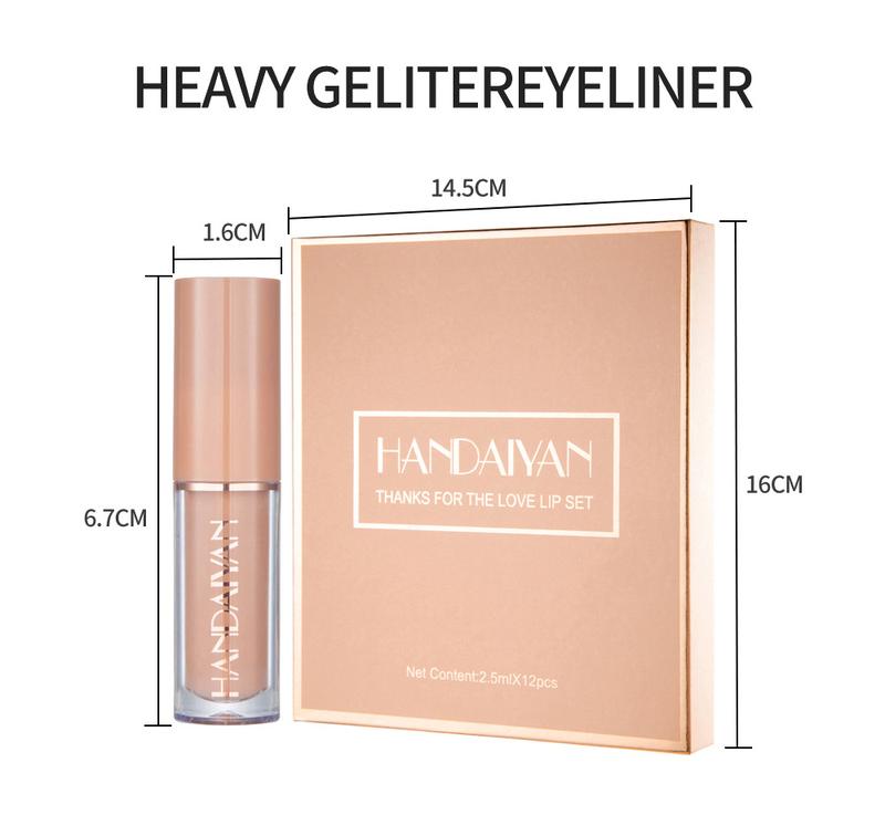 HANDAIYAN 12Pcs Velvet Matte Lip Stain Set Long Lasting Waterproof Lipstick Kit with Nude Palette Non Stick Gloss Lipgloss for All Skin Types Quick Drying Formula Glossy Smooth Cosmetic