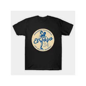 Fernando Valenzuela 2 by Buck Men's Athletic Cotton T-Shirt - Los Angeles Baseball Design, 100% Cott Menswear Soft 0702D christian Classic Crewneck streetwear clothing White Crew Neck T-Shirt men's t shirts Leprechaun Horror Movie T-Shirt