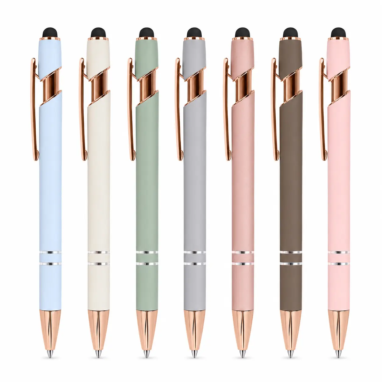 7 Pack Black Gel Pens 0.5mm Fine Point, Smooth Quick-Dry Ink Pens with Stylus Tips, Soft-Touch Barrel, Rose Gold Accents, Metal Clip Pens for School, Office, Journaling, Note Taking
