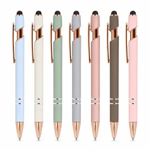 7 Pack Black Gel Pens 0.5mm Fine Point, Smooth Quick-Dry Ink Pens with Stylus Tips, Soft-Touch Barrel, Rose Gold Accents, Metal Clip Pens for School, Office, Journaling, Note Taking