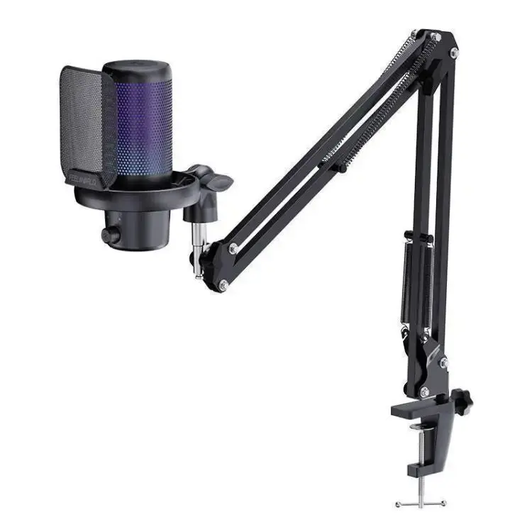 FEELWORLD VM1 USB Condenser Gaming Microphone for Streaming Noise Cancellation Mute RGB Light Boom Arm Stand