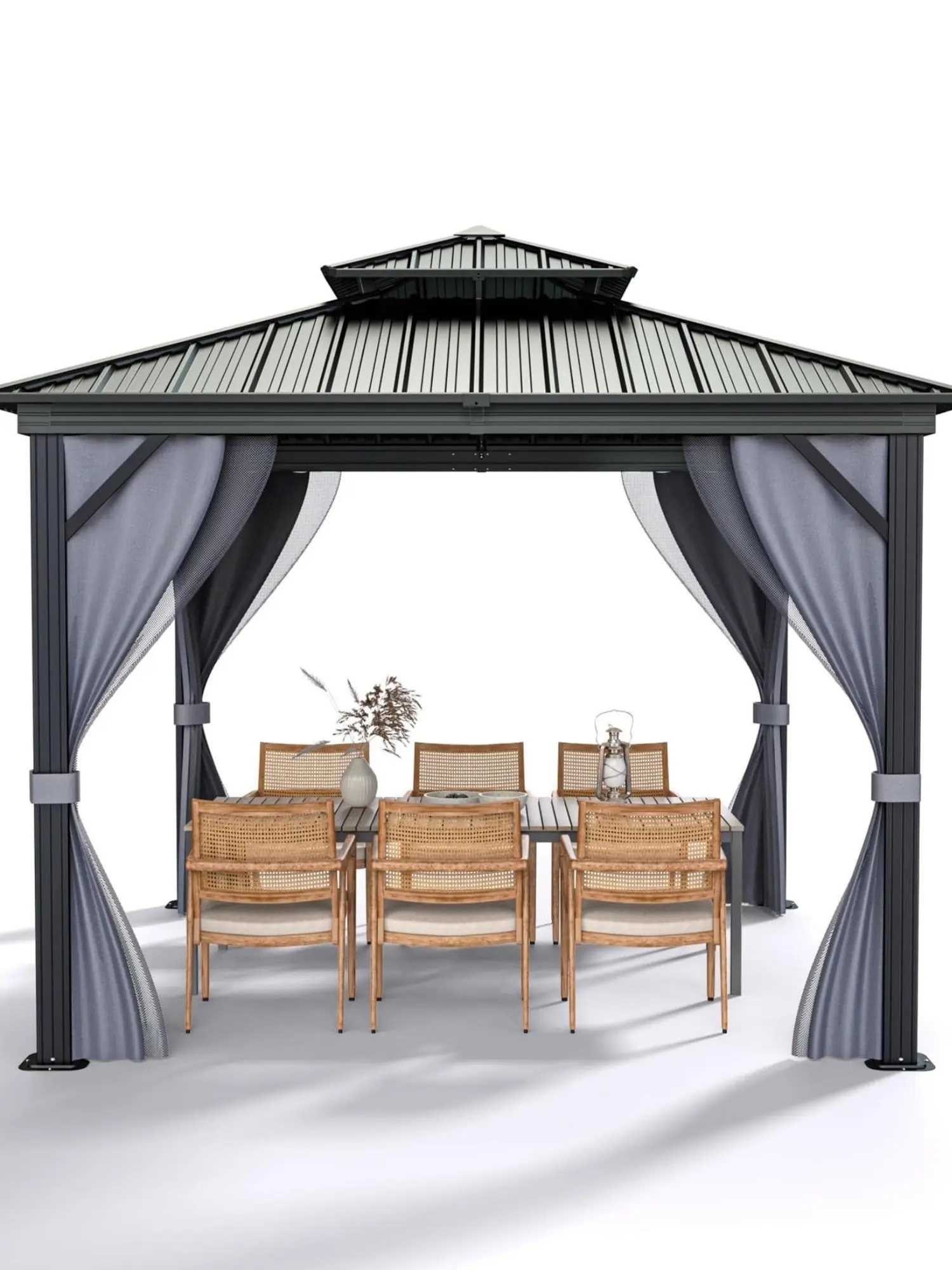Garvee 8x8 / 10x10 FT Hardtop Gazebo, Heavy-Duty Aluminum Frame Pavilion with Double Metal Roof, Mosquito Netting and Privacy Curtains, All-Weather Outdoor Canopy Shelter for Patio & Garden