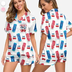 Alani the Fourth of July Pajamas Set, Independence Day Sleepwear, Alani Lovers Loungewear, Gift For Her, Premium Satin Pajamas