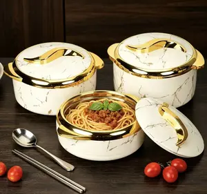 Marble-patterned insulated tableware set, 3-piece modern stainless steel insulated casserole with lid, suitable for buffet use, heat-resistant baking dish for parties and everyday use, party event supplies