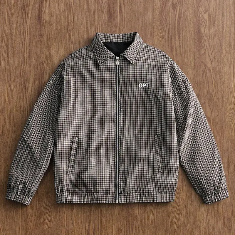Plaid Jacket Lapel Retro Couple Outdoor Sports Flight Jacket Street Versatile Zipper Closure