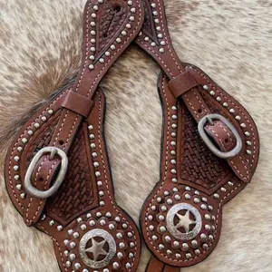 Pair Men’s Western Basketweave Tooled Medium Oil Leather Spur Straps