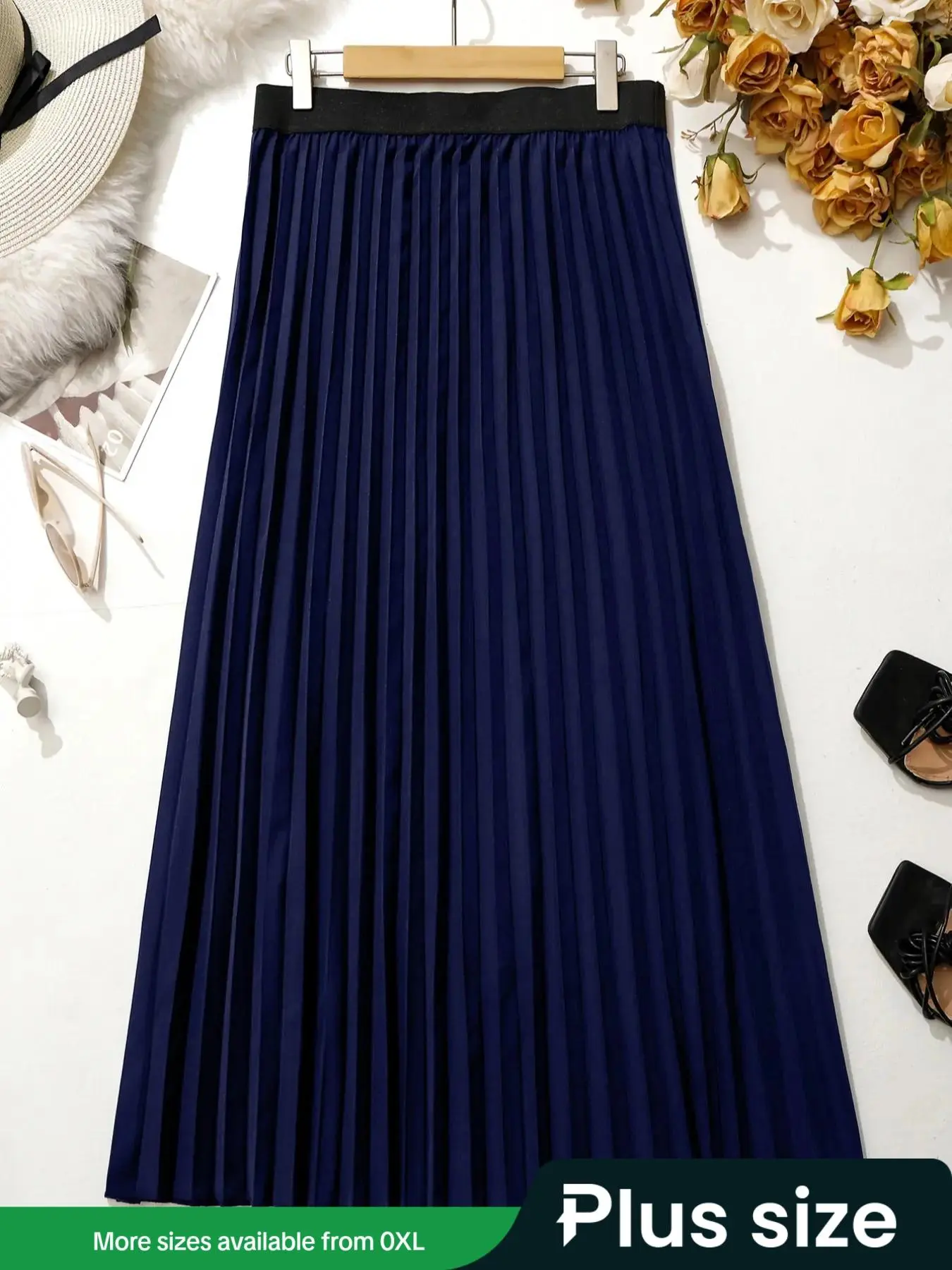 【Plus Size】 Solid Pleated Skirt, National Day Clothing, Solid Color Skirt, Elegant Fashion A-line Skirt for Daily Outdoor Wear, Women Plus Clothing for Summer, A Line Skirts, Pleated Fitted Skirt