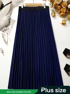 【Plus Size】 Solid Pleated Skirt, National Day Clothing, Solid Color Skirt, Elegant Fashion A-line Skirt for Daily Outdoor Wear, Women Plus Clothing for Summer