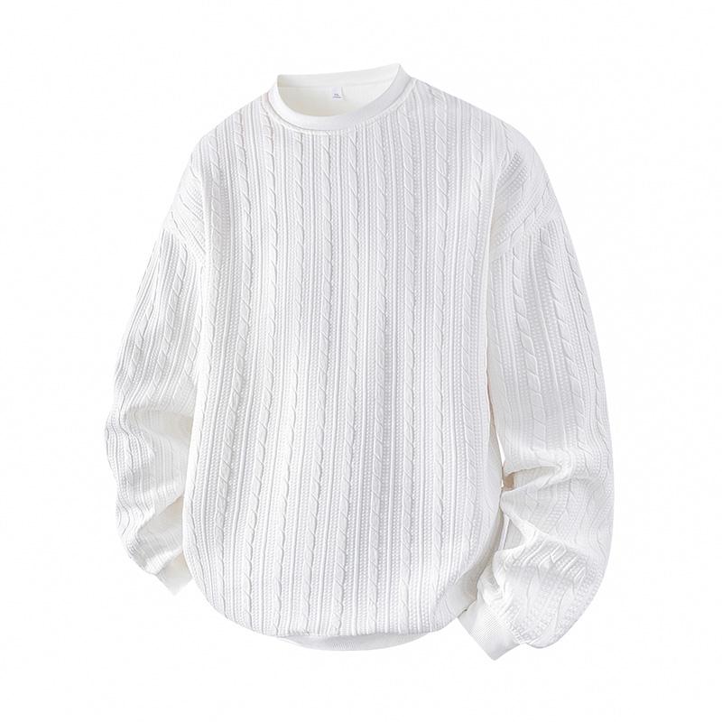 Men's Cable Knit Pattern Round Neck Sweatshirt, Solid Color Casual Loose Long Sleeve T-Shirt, Made from High-Quality Fabric Comfortable Base Shirt, Home Wear Daily Wear, Plus Size S-5XL Men's T-Shirt