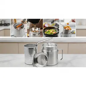 68oz Stainless Steel Oil Filter Pot with Deep Fryer Basket - Large Capacity Multi-Purpose Kitchen Oil Strainer Container and Bacon Grease Holder for Cooking Oil StorageSolo Hot Shop