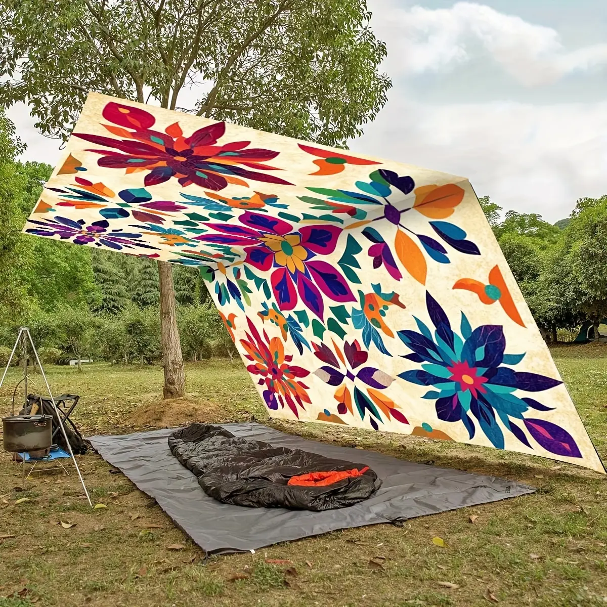 #tiktokshopdeal 1pc Bohemian Mandala Pattern Gradient Color Outdoor Canopy Beach Sunshade Curtain - Thickened Sun Protection, Easy Installation & Storage, 6-Person Capacity for Garden, Courtyard, Poolside (Excludes Poles), Outdoor Sun Shade