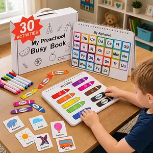Mallify Montessori Busy Book 30 Activities for Kids, Interactive Learning Activities, Bilingual Toddler Markers, Travel-Friendly Busy Board, Ideal Gift for Preschool Kids, Teaching & Painting Supplies, #Summervibes, #SummerFinds