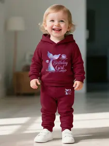 Baby Girls Casual Fashion Two-Piece Set, Hooded Sweatshirt with Cartoon Letter Print, Perfect Gift for Babies, All Seasons, Newborn Gift Set