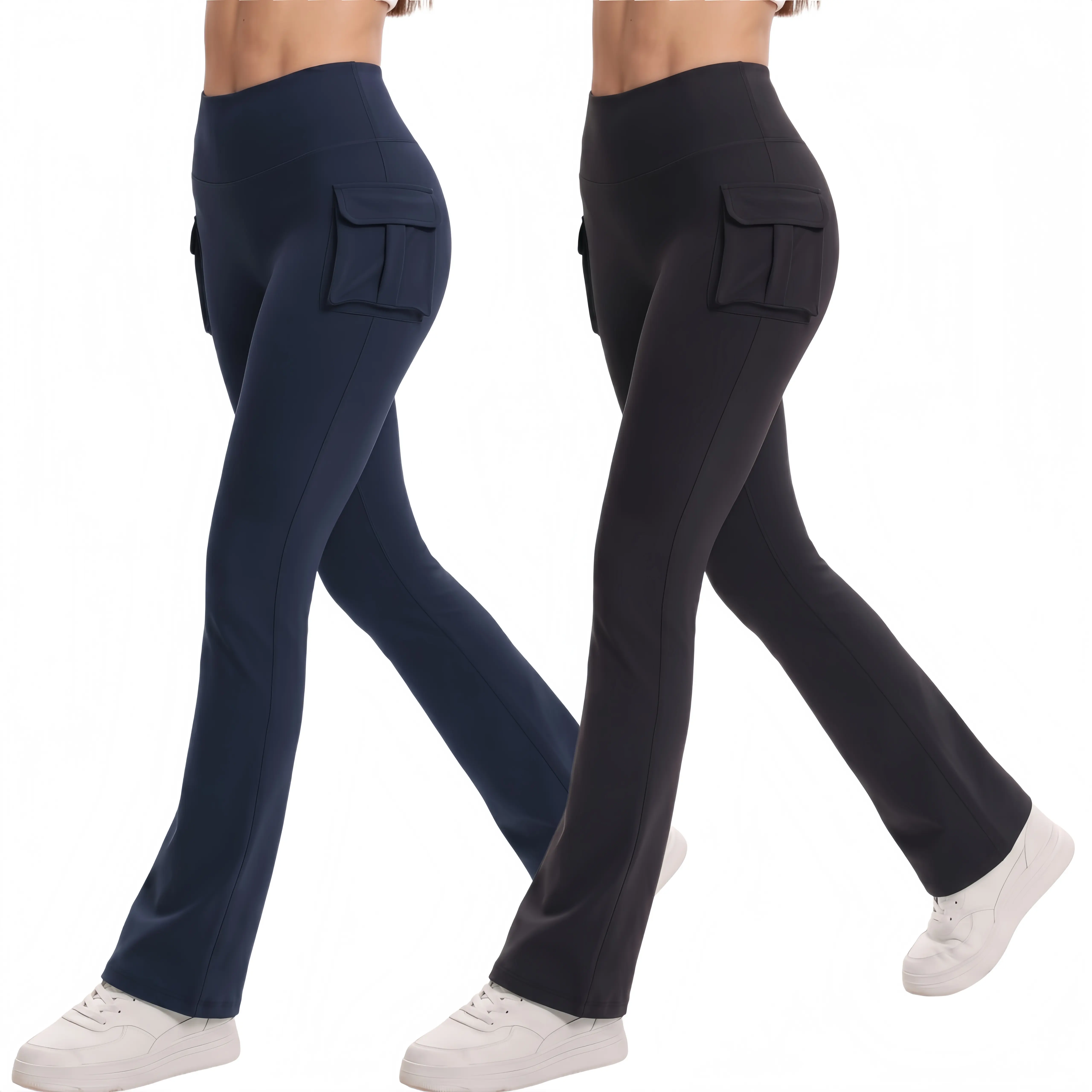 2-Pack Women's High-Waisted Flare Leggings, Bootcut Yoga Pants with Side Pockets, Tummy Control Workout Activewear