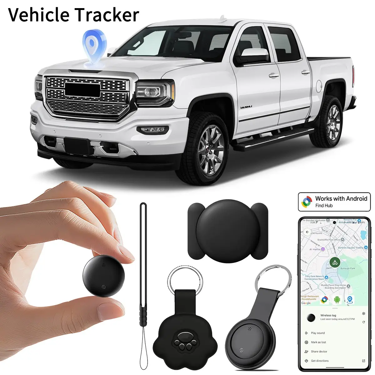 Android Tracker Tag, Google-Certified Smart Tracker with Silicone Shell, Compatible with Google Find Hub, IP67 Waterproof Smart Tracking Tag, Replaceable Battery, Wireless Tag for Keys, Luggage, Backpacks & Pets (Android Only)
