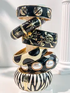 Black & Gold Statement Cuff Bracelets Y2K Retro Chunky Jewelry with Skull Pearl & Geometric Designs Edgy Aesthetic Accessories for Fashionistas TikTok Viral Bold Style Bangle