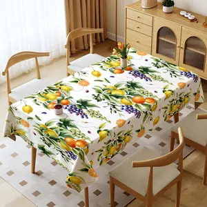 1 Piece Polyester Tablecloth, Colorful Lemon & Fruit Pattern, Multiple Specifications Available, Waterproof & Oil - Resistant, Washable, Thickened, Suitable for Home & Outdoor Use, Dining Room Decor