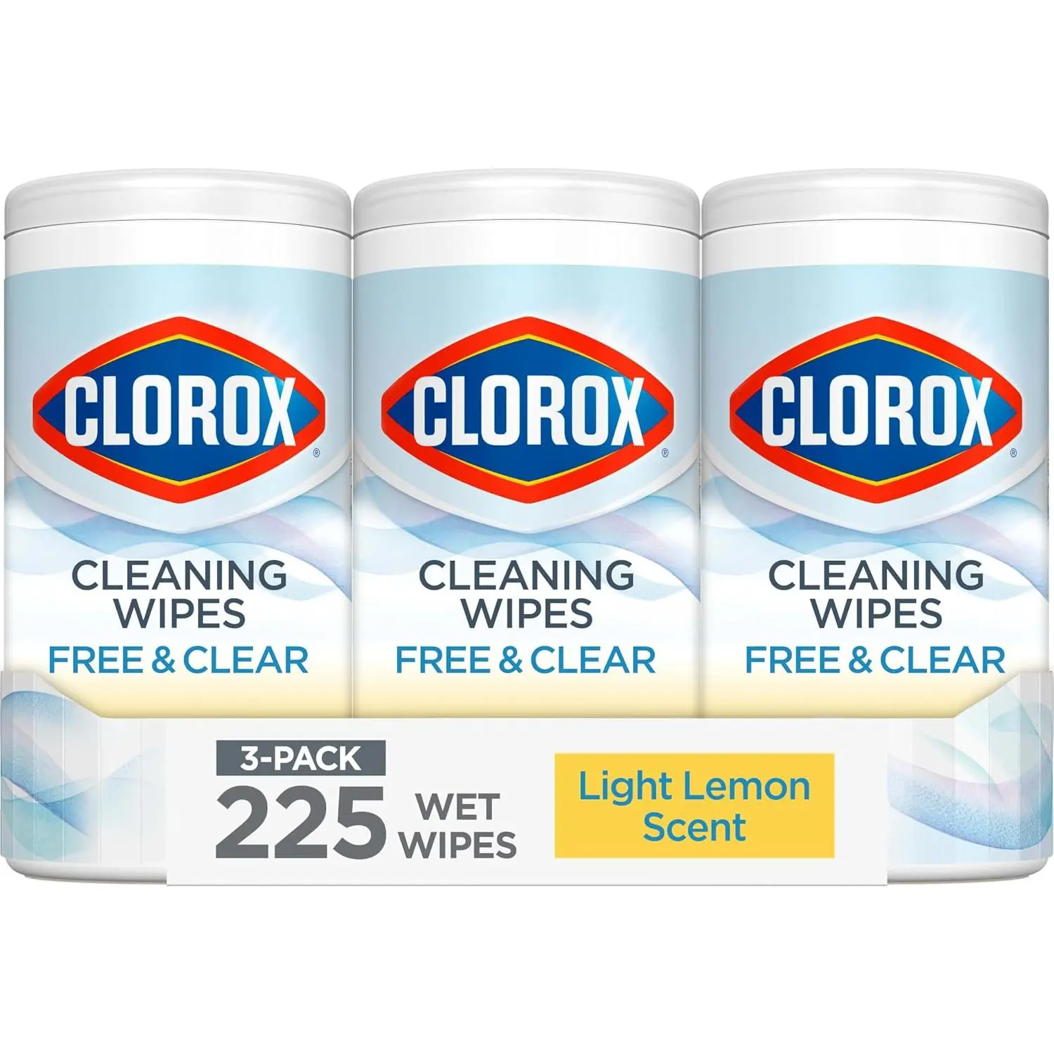 Clorox Free & Clear Cleaning Wipes, Light Lemon Scent, 3-Pack, 75 Wipes Each, 225 Total