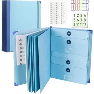 Stylish Accordion Personal Binder Organizer with Labels for Storing Important Documents, Papers, Certificates, Passports, Photos and Letters (Blue)