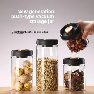 High Borosilicate Glass Sealed Jar 500Ml Black Gold Cap Kitchen Grain Candy Jar Press-Type Vacuum-Sealed Storage Jar