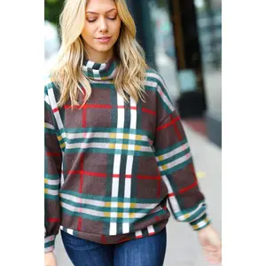 Embrace The Joy Multicolor Plaid Turtleneck Sweater