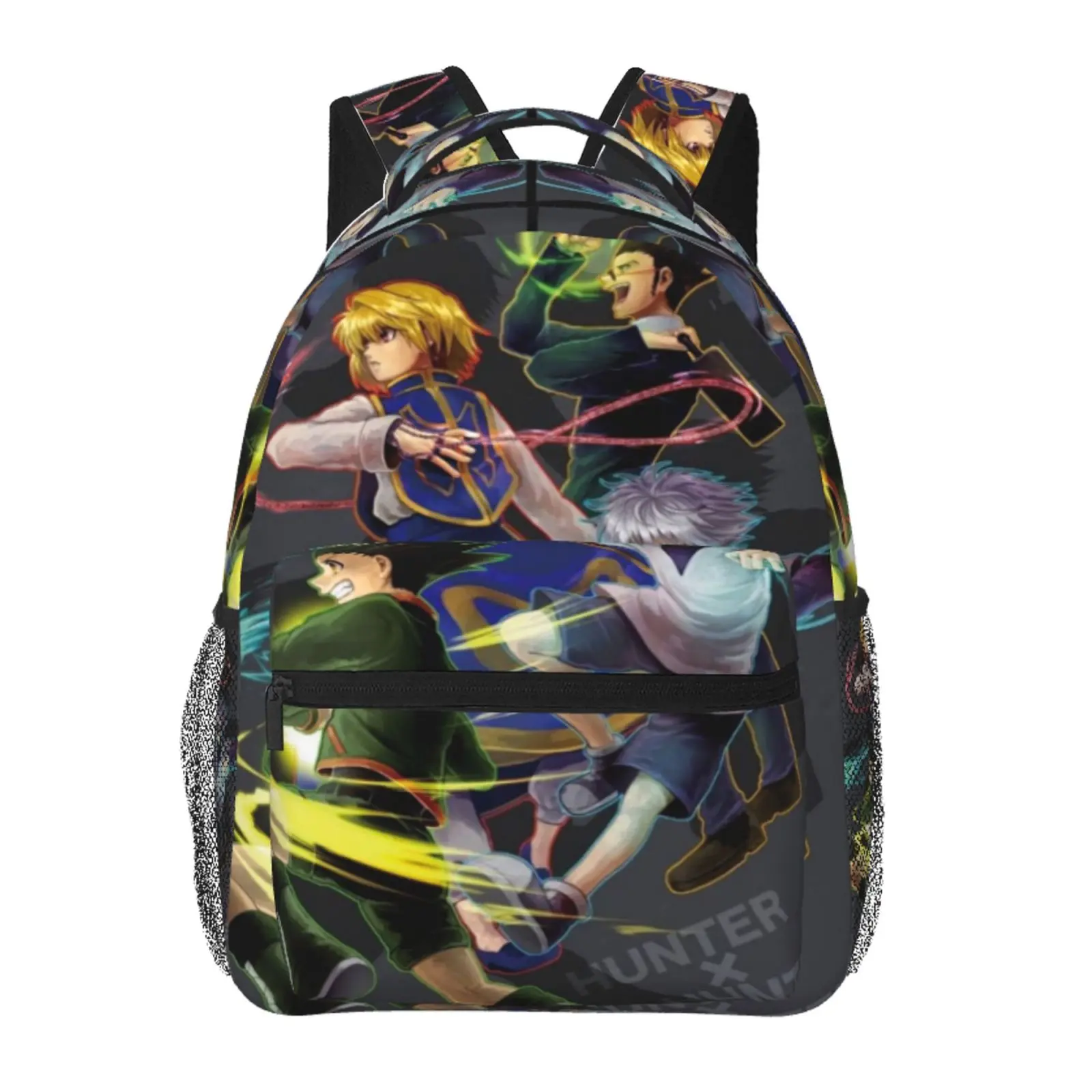 Hunter x Hunter All-Over Print Backpack Large Capacity Hunter x Hunter Outdoor Daypack for Hiking Field Trips Daily Commute, Cartoon Casual Hunter x Hunter Merch Laptop School Bag for Teens Adults & Gift Giving