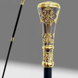Double Color Royal Court Pattern Cane, High-End Creative Walking Stick, Zinc Alloy Detachable Combination, Outdoor Use, Men's Gift