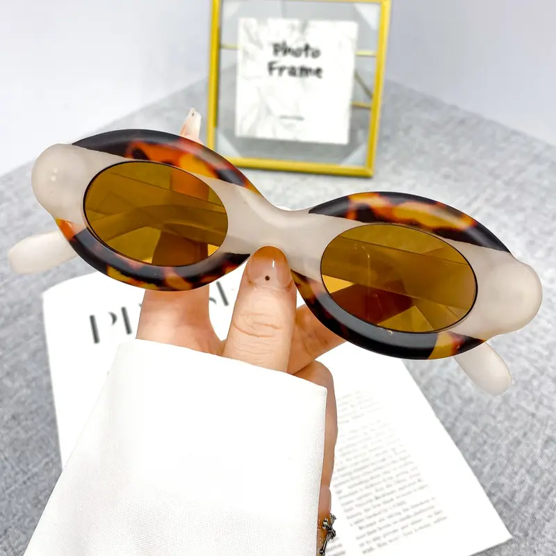 New Small Frame Retro Oval Fashion Glasses, Trendy Color Block Design, Suitable for Women & Men, Perfect for Holidays & Daily Wear, Fashion Accessory Eyewear